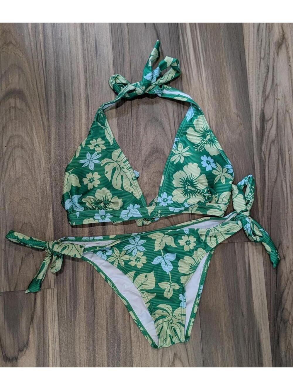 Large Cupshe Green Floral Print Bikini Set